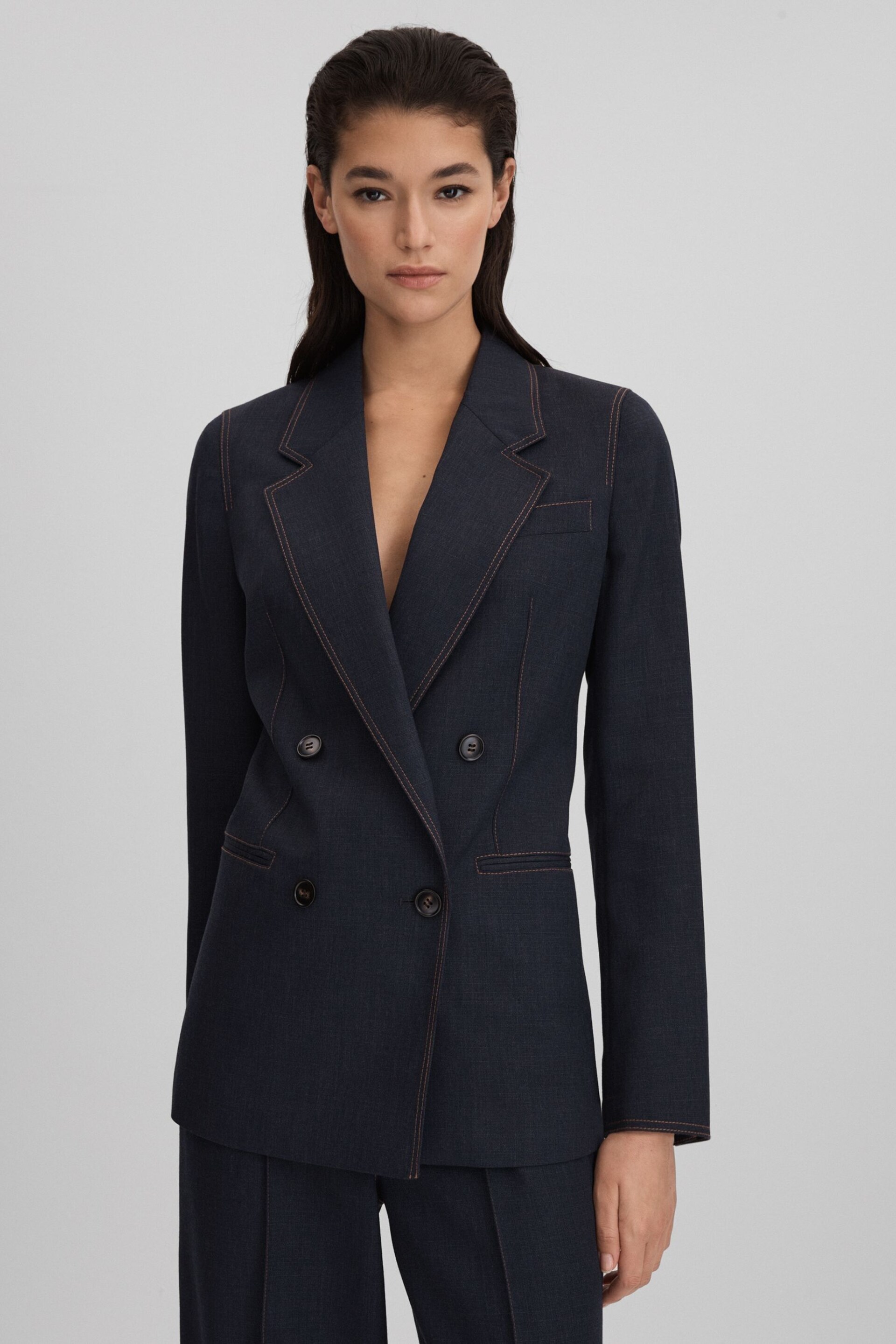 Reiss Navy Raven Wool Blend Denim Look Suit Blazer - Image 7 of 8