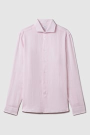 Reiss Soft Pink Fine Stripe Ruban Linen Button-Through Shirt - Image 2 of 5