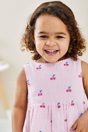 JoJo Maman Bébé Pink Cherry Stripe Embroidered Summer Dress - Image 2 of 5