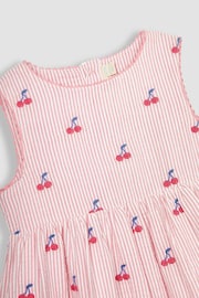 JoJo Maman Bébé Pink Cherry Stripe Embroidered Summer Dress - Image 3 of 5