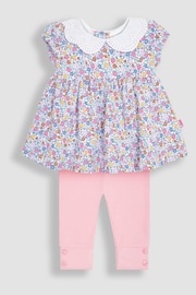 JoJo Maman Bébé Pink Strawberry 2-Piece Floral Collar Tunic & Rib Leggings Set - Image 1 of 6