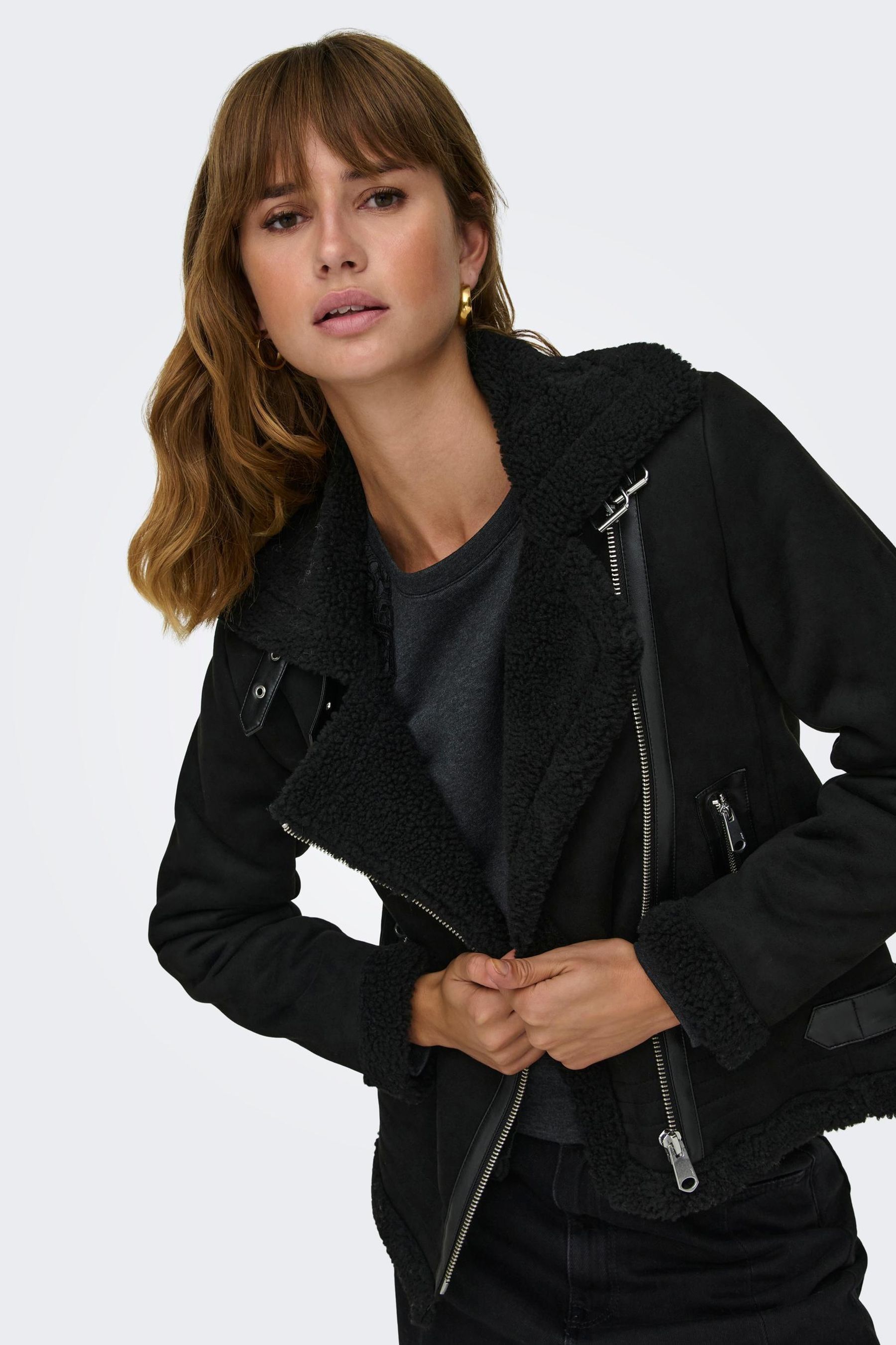 Black suede aviator jacket discount