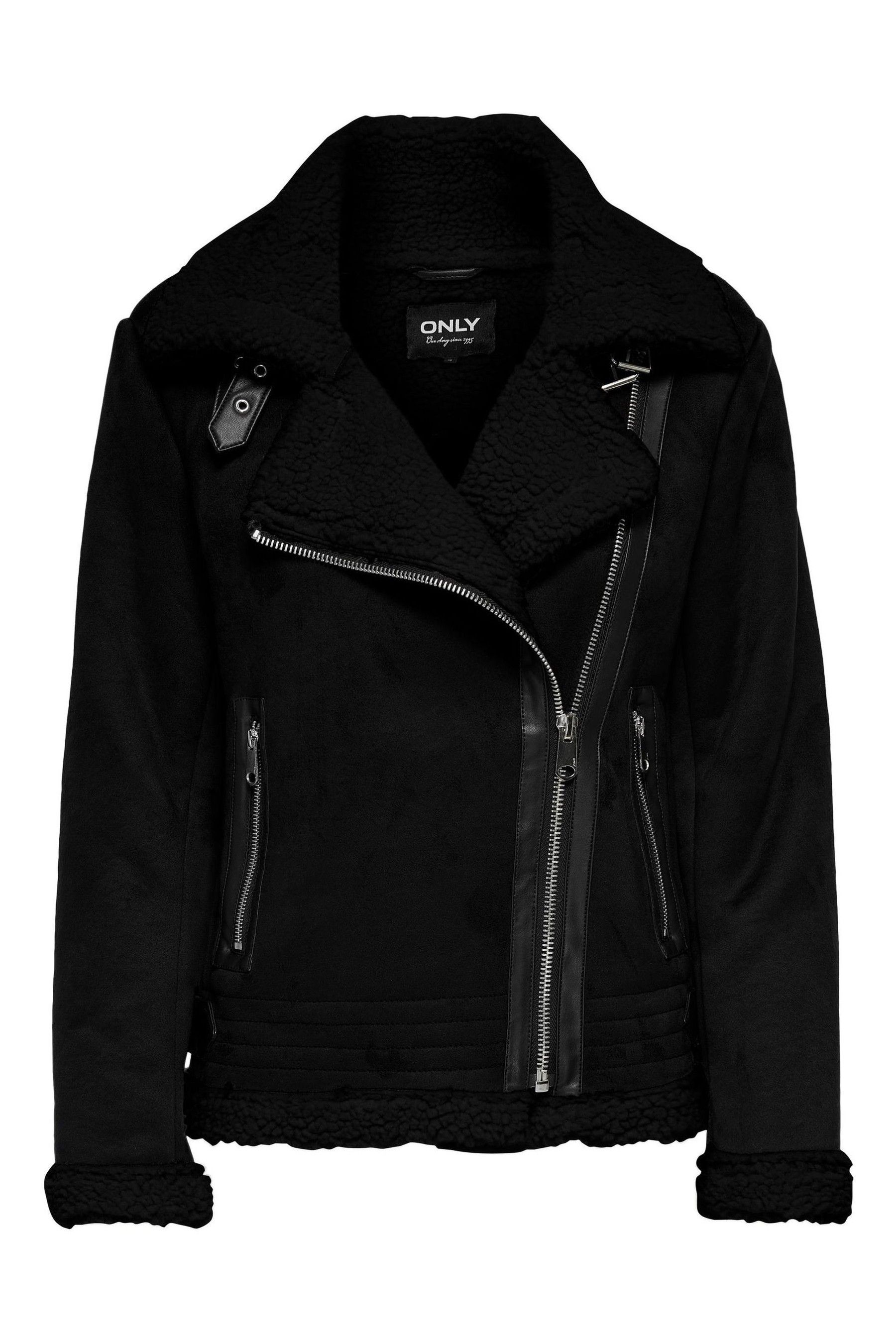 Buy ONLY Black Faux Suede Aviator Jacket With Teddy Borg Lining from Next Luxembourg