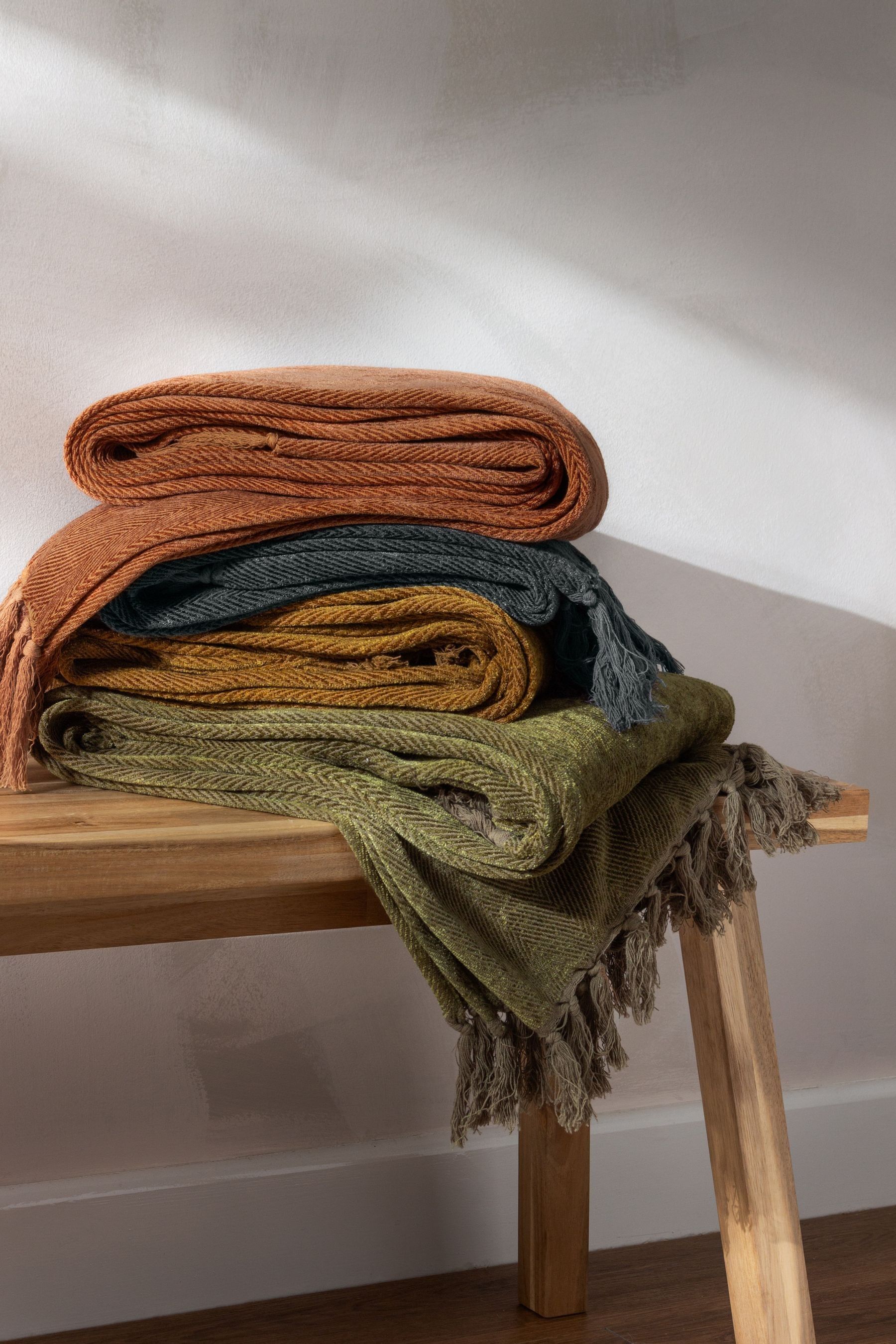 Yard Honey Yellow Harri Herringbone Fringed 100 Cotton Throw