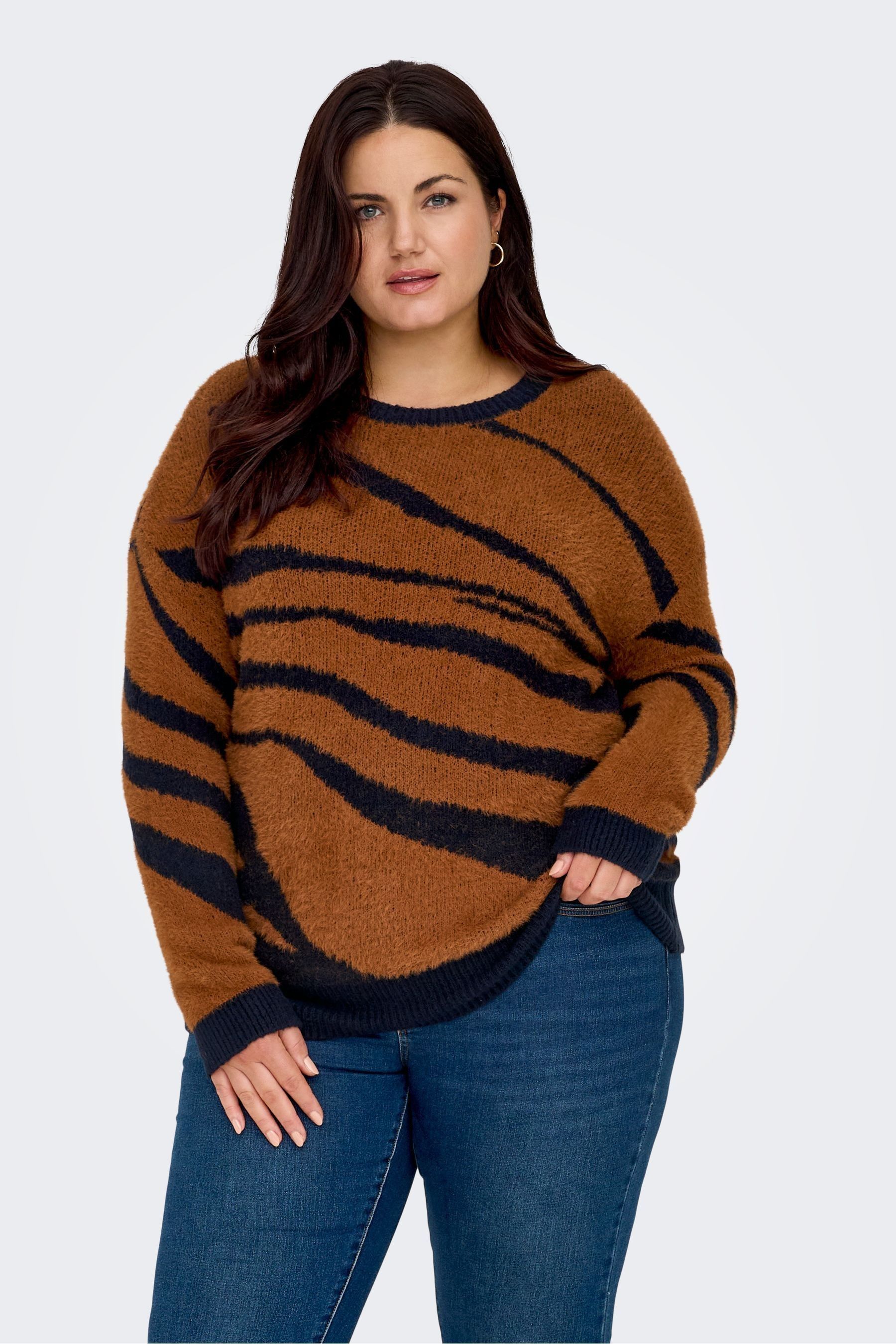 Buy ONLY Curve Brown Zebra Print Fluffy Jumper from Next Luxembourg