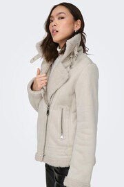 ONLY Cream Faux Suede Aviator Jacket With Teddy Borg Lining - Image 4 of 8