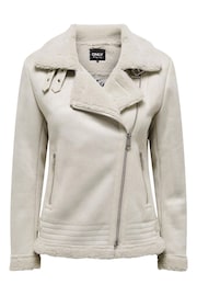 ONLY Cream Faux Suede Aviator Jacket With Teddy Borg Lining - Image 7 of 8