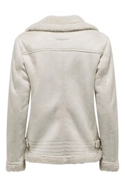 ONLY Cream Faux Suede Aviator Jacket With Teddy Borg Lining - Image 8 of 8