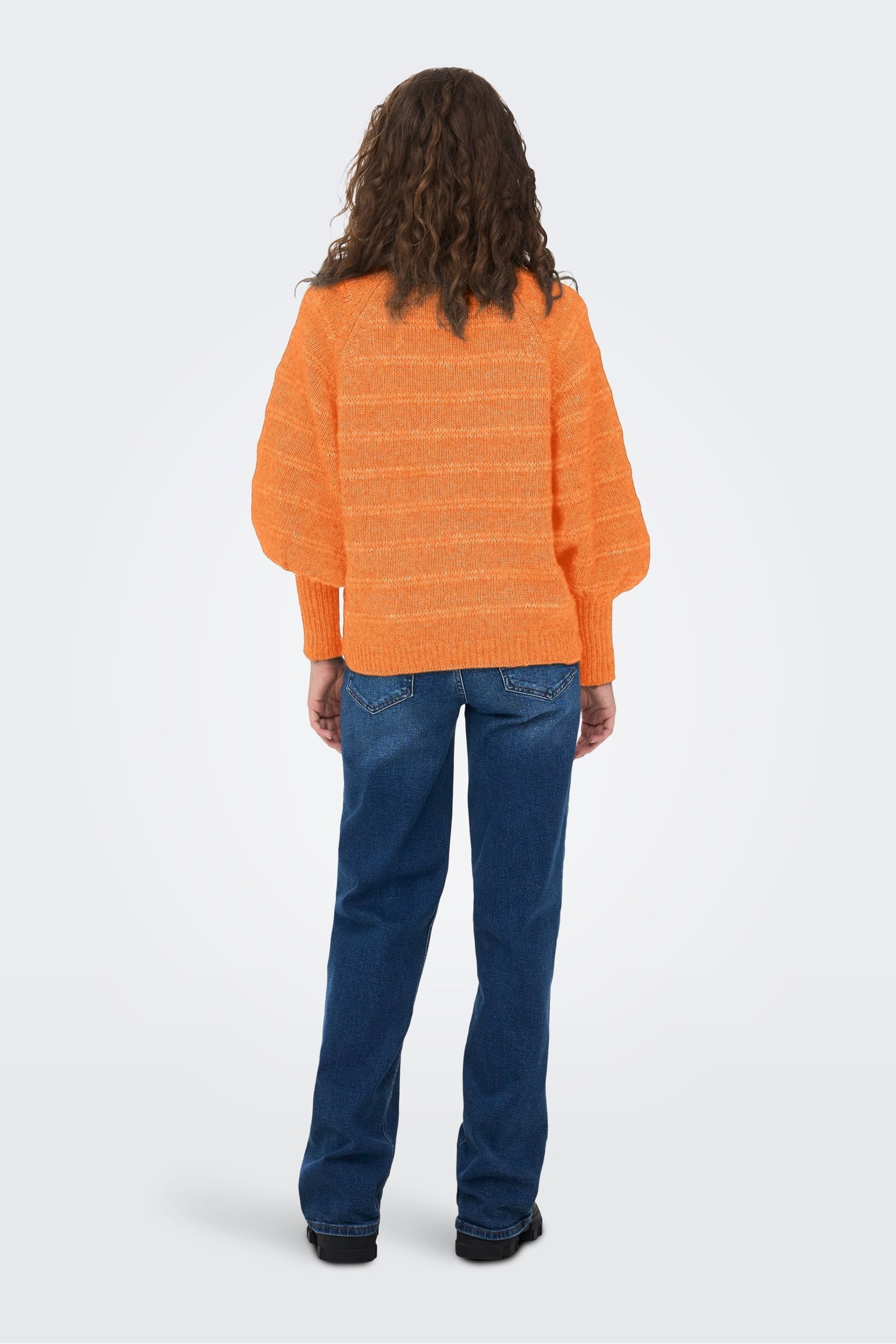 ONLY Orange High Neck Knitted Ribbed Puff Sleeve Jumper - Image 2 of 3