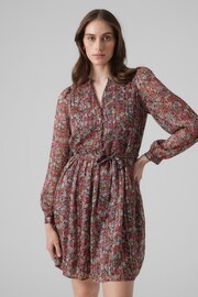 VERO MODA Purple Floral Print Long Sleeve Tie Waist Mini Dress - Image 1 of 5