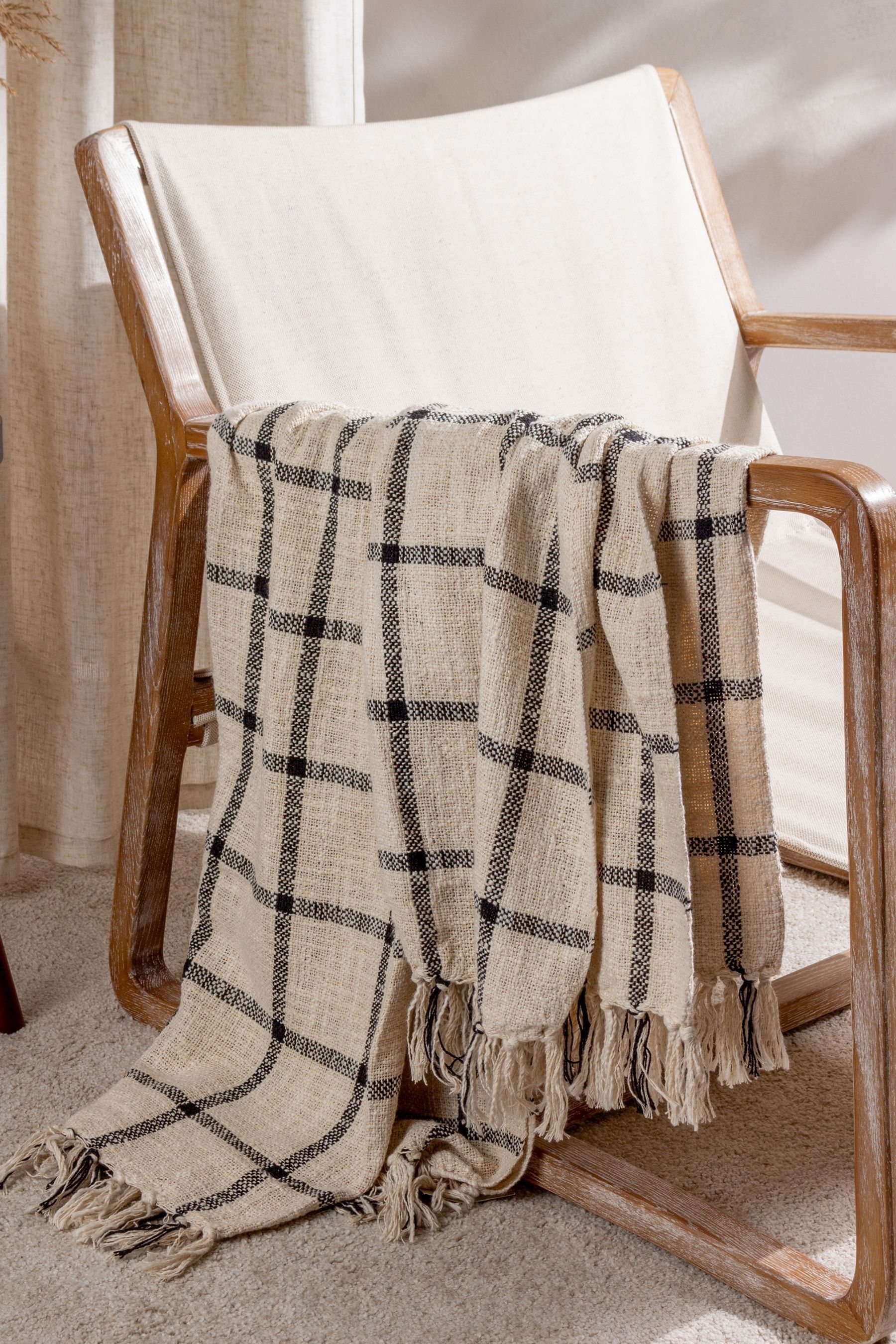 Buy Yard Natural Beige Beni Check Fringed 100 Cotton Throw from Next Luxembourg