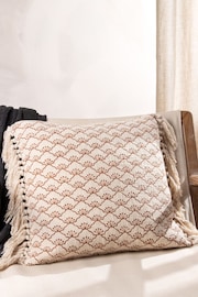 Yard Pecan Brown Saku Blossom Fringed Feather Filled Cushion - Image 1 of 7