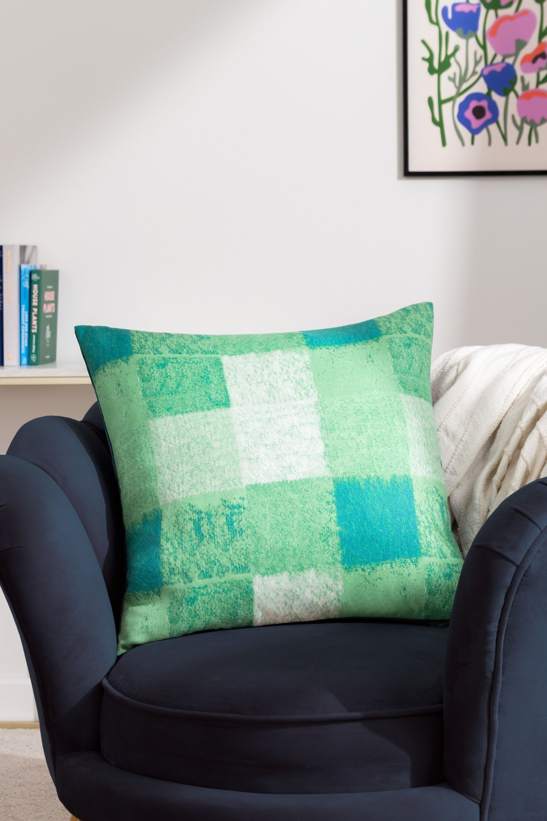 Furn Green Alma Check Feather Filled Cushion - Image 1 of 5