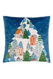 Furn Blue Snowy Village Tree Boucle Polyester Filled Cushion - Image 2 of 5