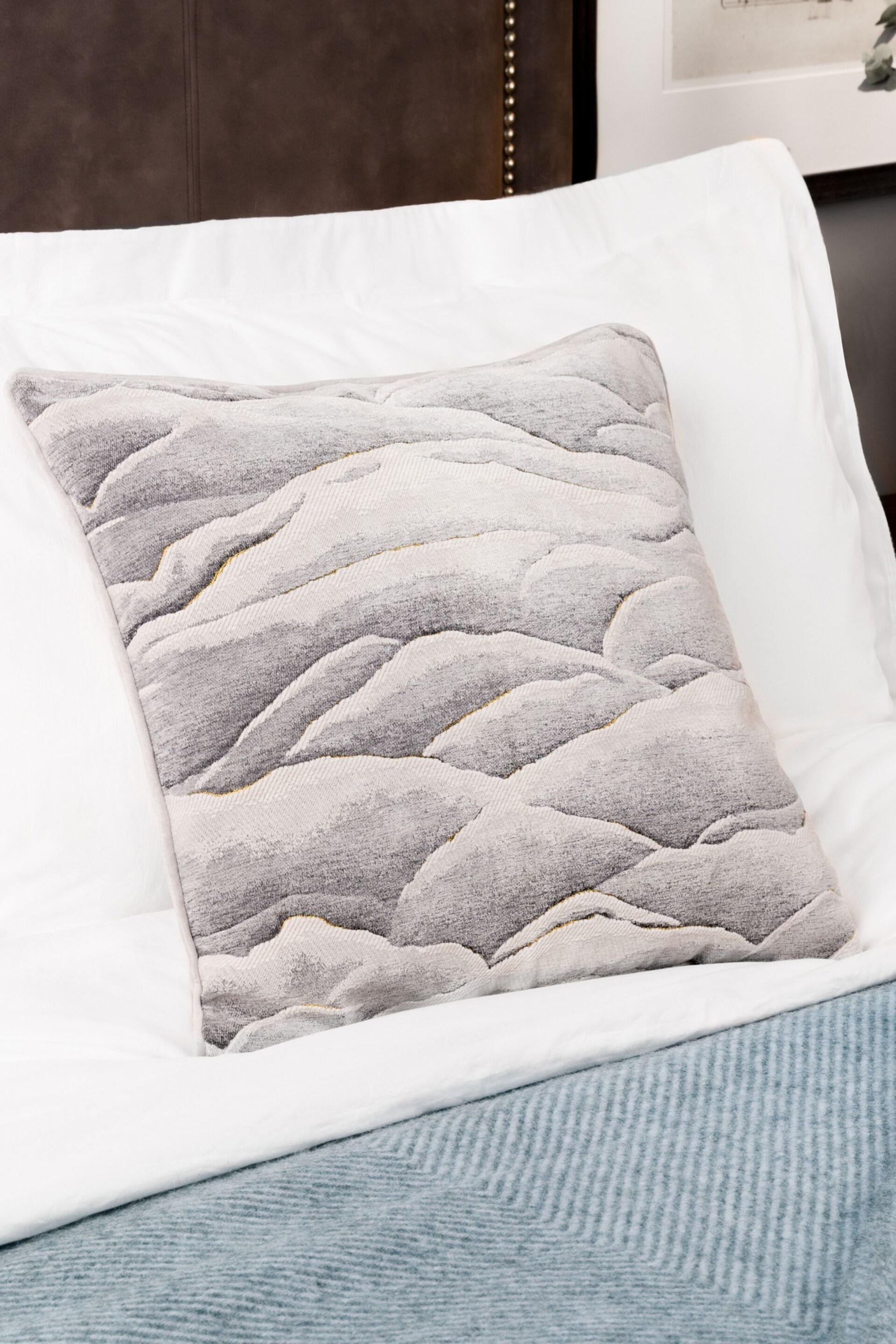 Paoletti Grey Stratus Jacquard Feather Filled Cushion - Image 1 of 6