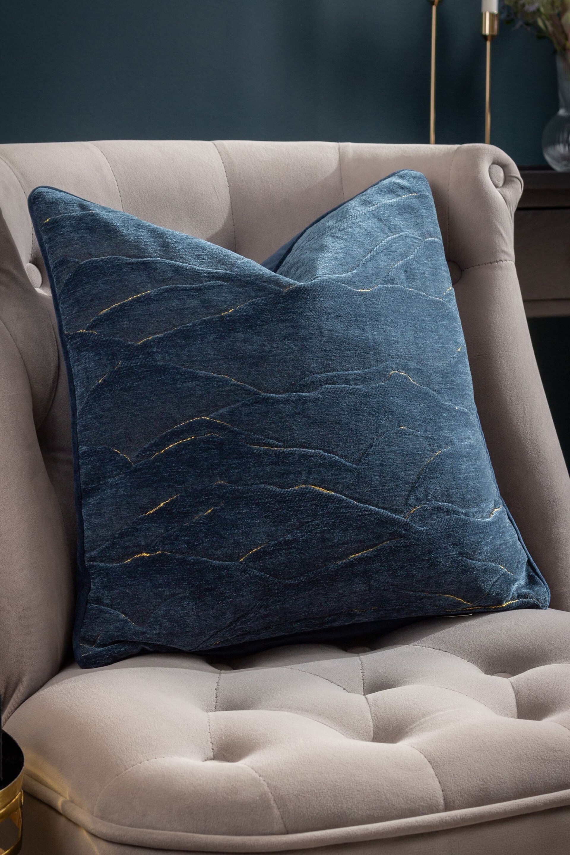 Paoletti Blue Stratus Jacquard Feather Filled Cushion - Image 1 of 6