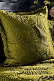 Paoletti Green Palmeria Quilted Velvet Feather Filled Cushion - Image 1 of 4