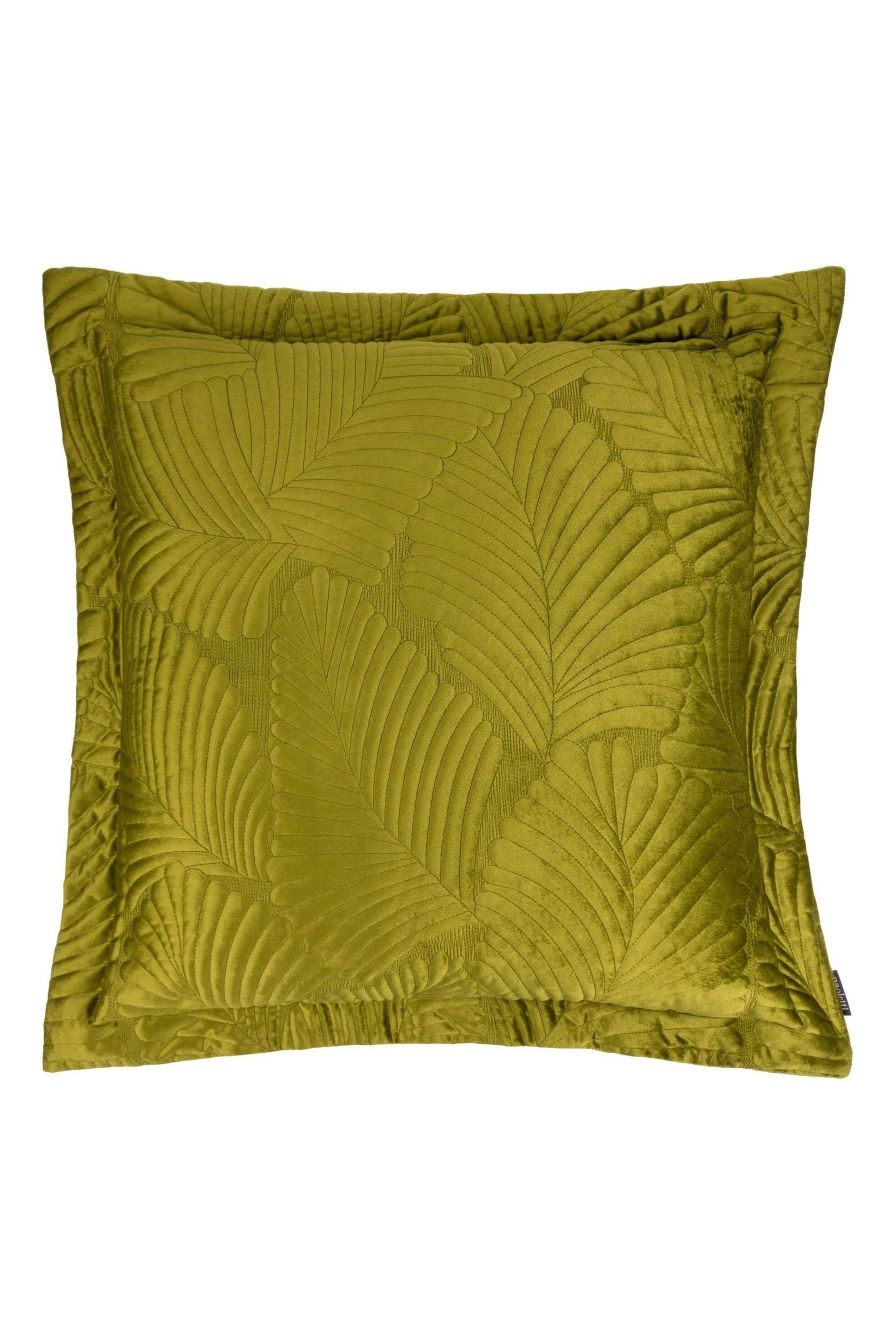 Paoletti Green Palmeria Quilted Velvet Feather Filled Cushion - Image 2 of 4