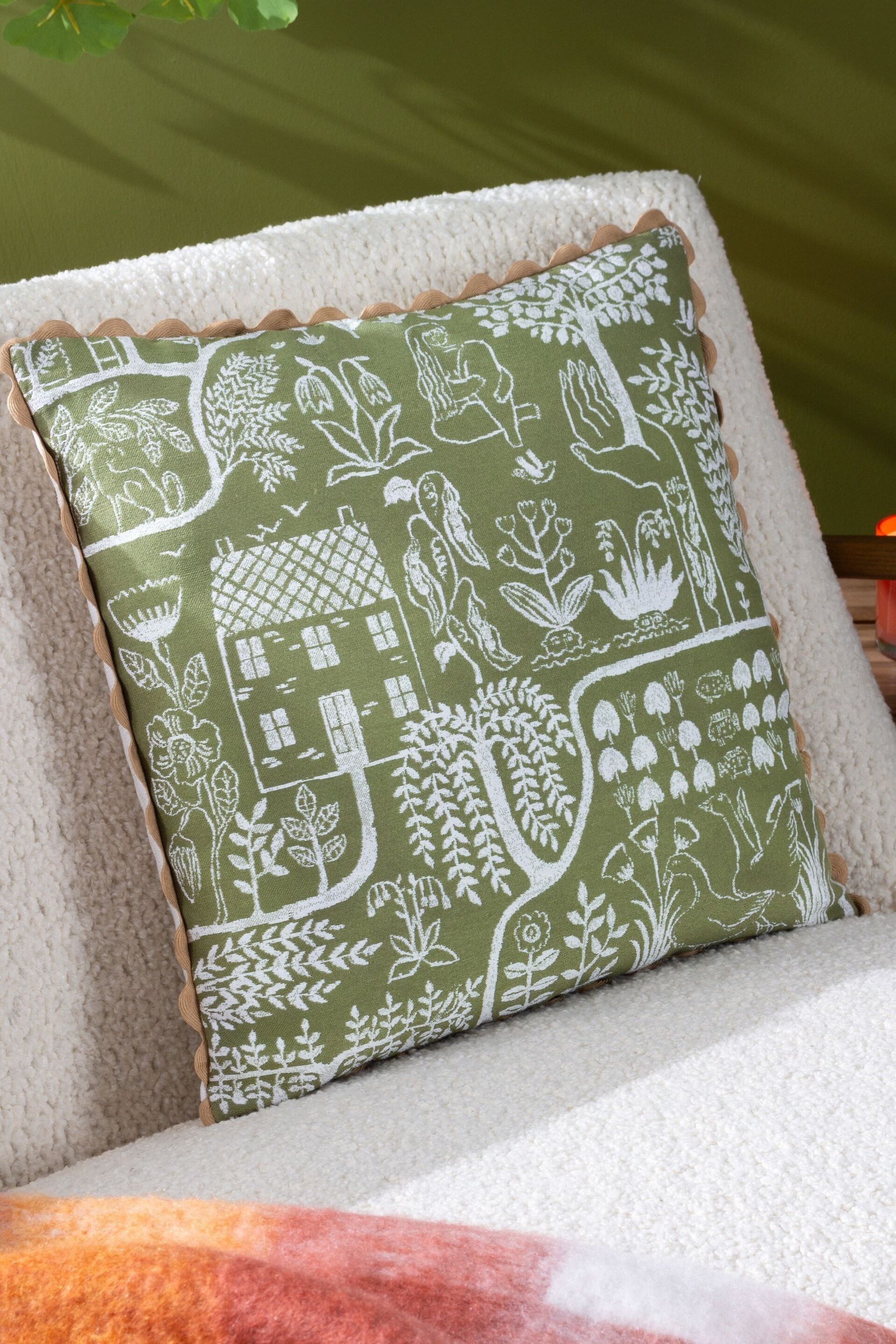 Furn Green Frida Jacquard Polyester Filled Cushion - Image 1 of 7