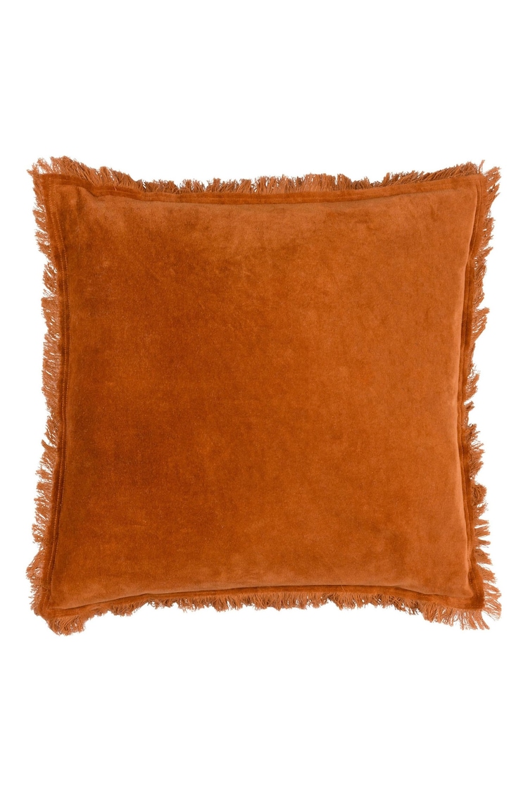 Yard Rust Orange Jaye Velvet Fringed Polyester Filled Cushion - Image 2 of 6