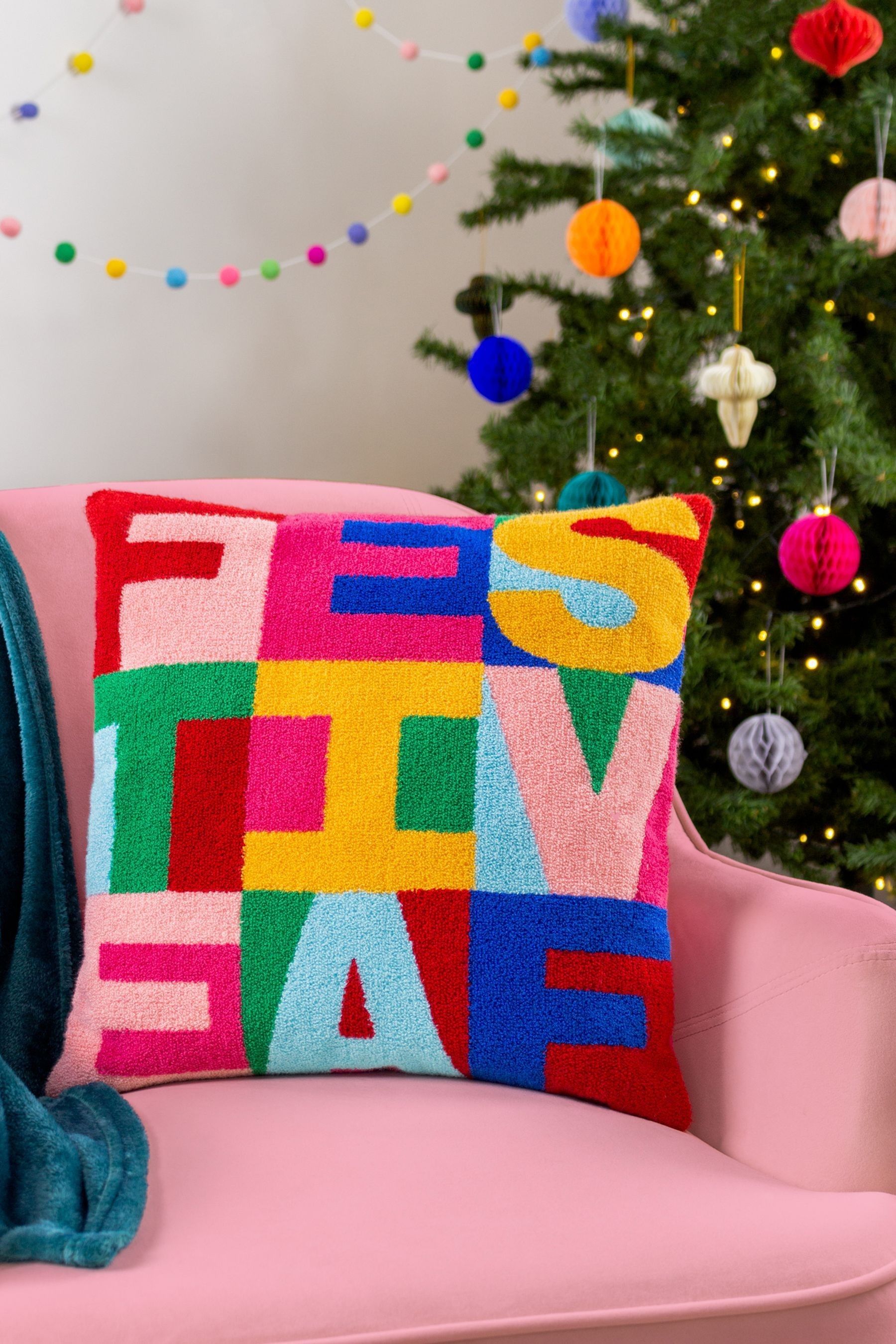 Buy heya home Pink FestiveVal Festive Knitted Polyester Filled 100 Cotton Cushion from the Next UK online shop