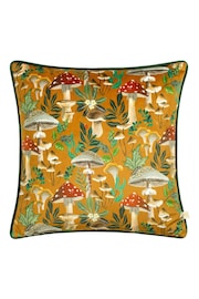 Wylder Nature Orange Wild Garden Mushroom Repeat Velvet Piped Polyester Cushion - Image 3 of 7