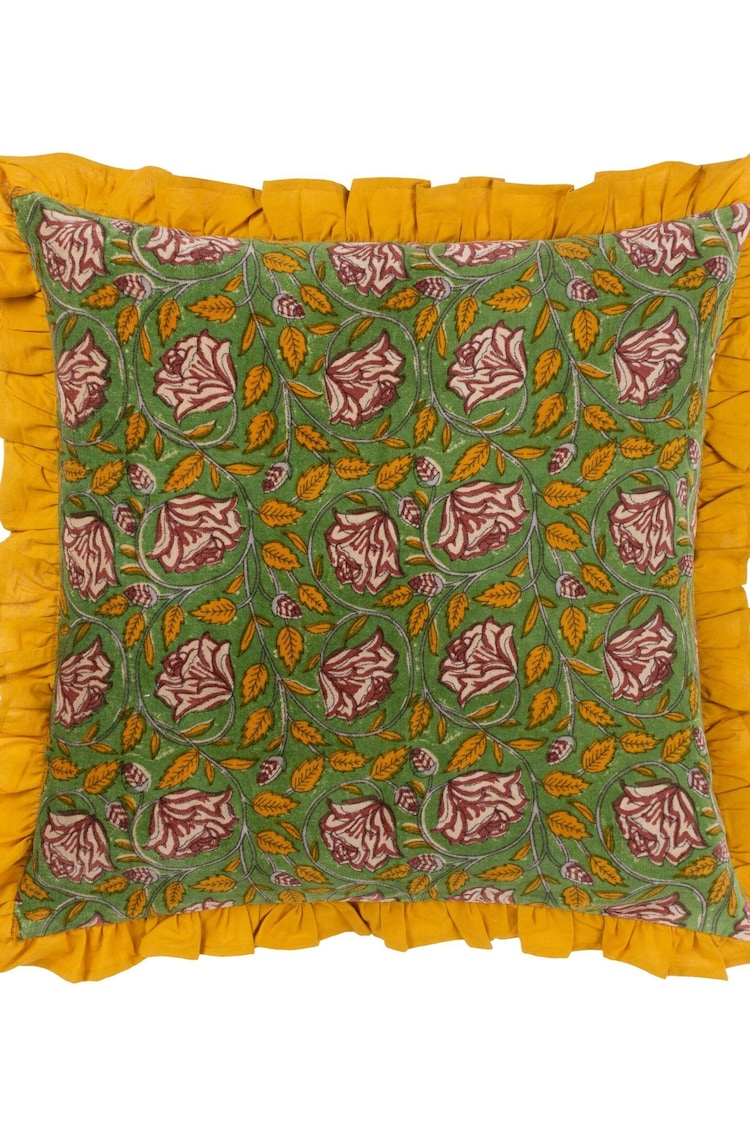 Paoletti Green Howsden Floral Cotton Velvet Feather Filled Cushion - Image 2 of 6