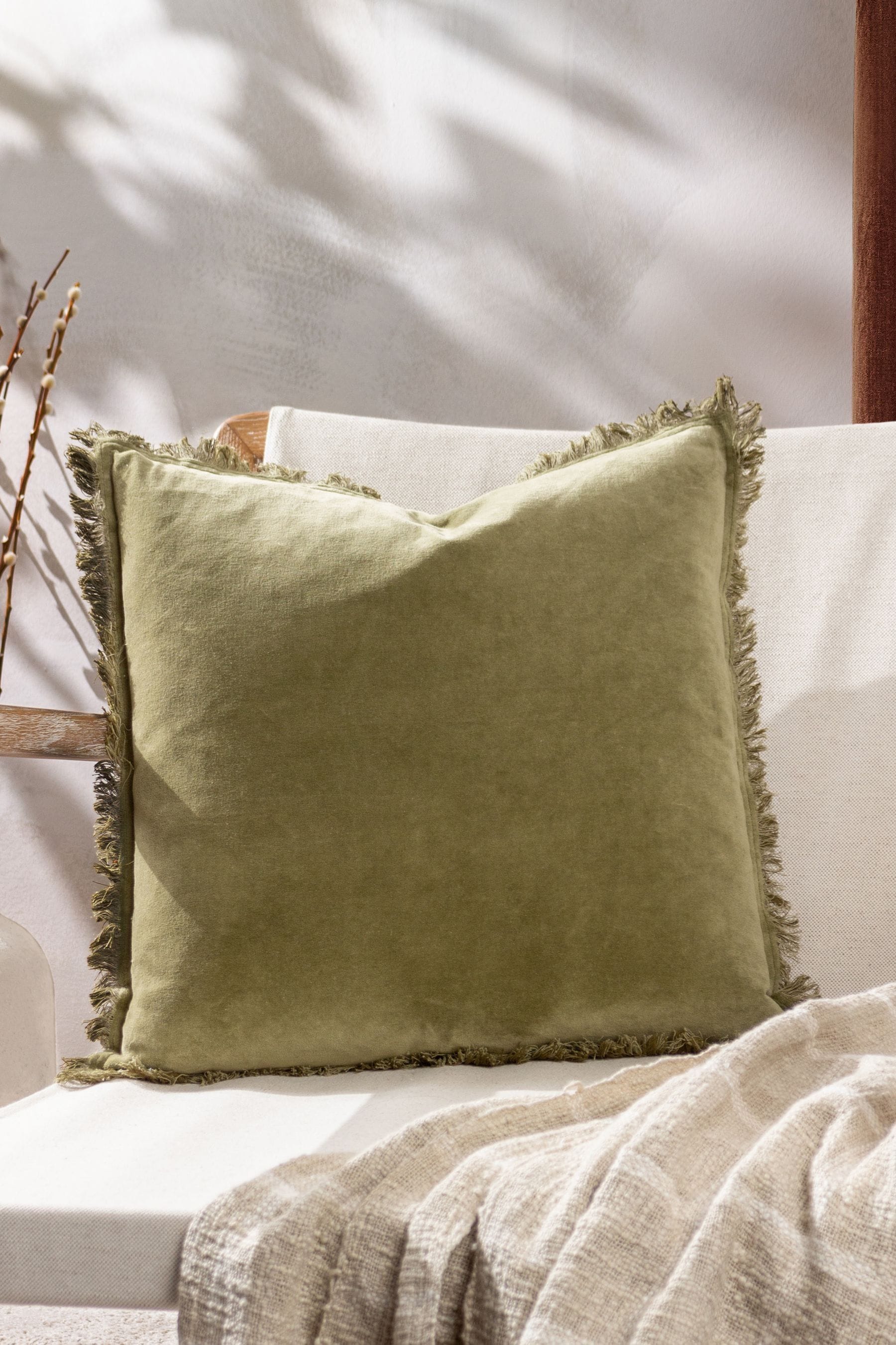 Buy Yard Moss Green Jaye Velvet Fringed Polyester Filled 100 Cotton Cushion from Next United Arab Emirates