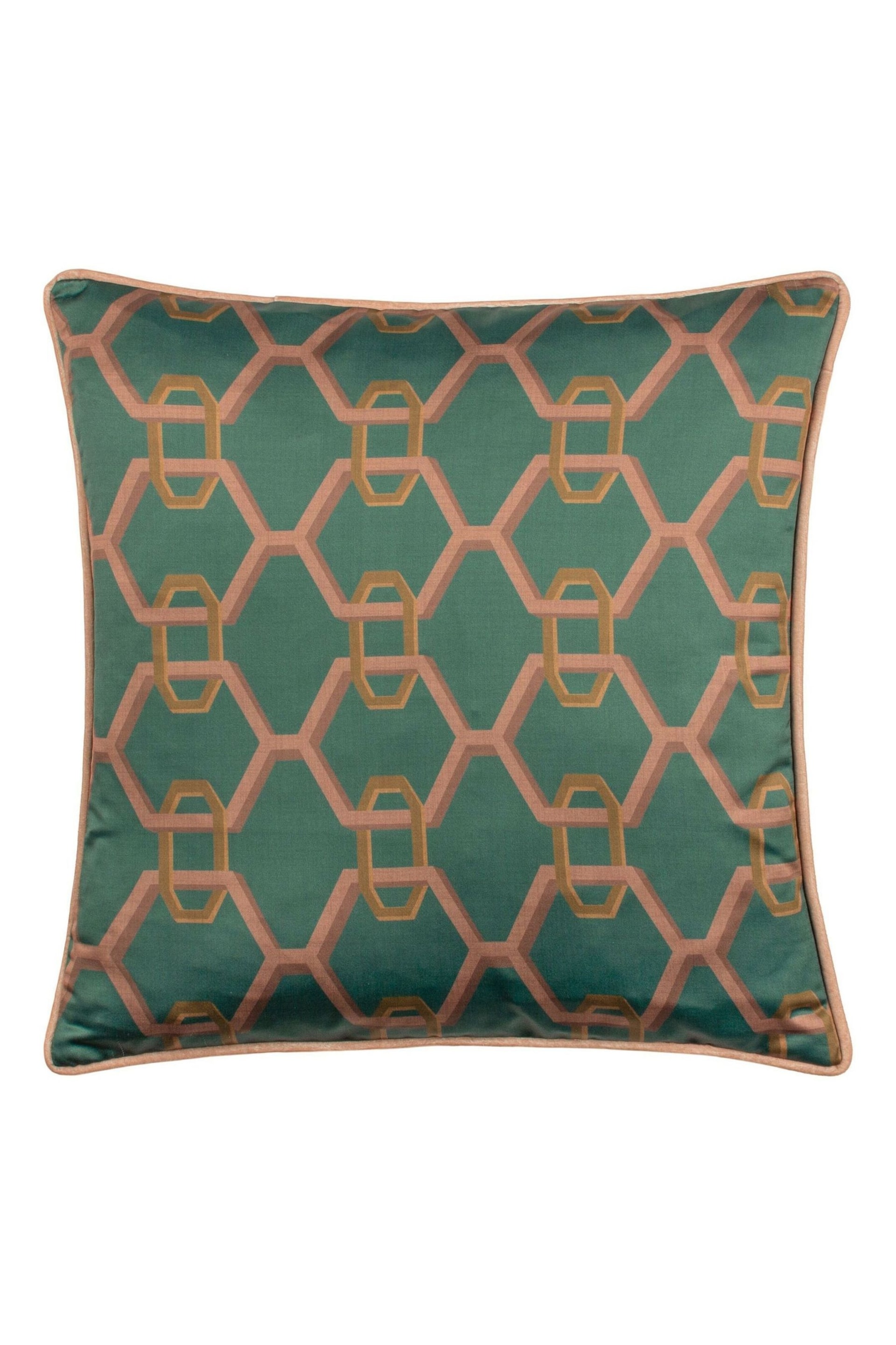 Paoletti Blue Carnaby Chain Geometric Satin Polyester Filled Cushion - Image 2 of 5