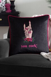 Furn Black Inked You Rock Piped Velvet Feather Filled Cushion - Image 1 of 5