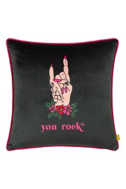 Furn Black Inked You Rock Piped Velvet Feather Filled Cushion - Image 3 of 6