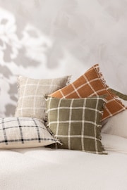 Yard Natural Beige Beni Check Fringed Feather Filled Cushion - Image 2 of 7