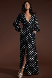 Dancing Leopard Mariela Tie Waist Black Dot Maxi Dress - Image 1 of 4