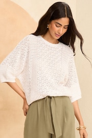 Love & Roses Ivory White Crochet Batwing Knit Top - Image 1 of 4