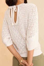 Love & Roses Ivory White Crochet Batwing Knit Top - Image 3 of 4