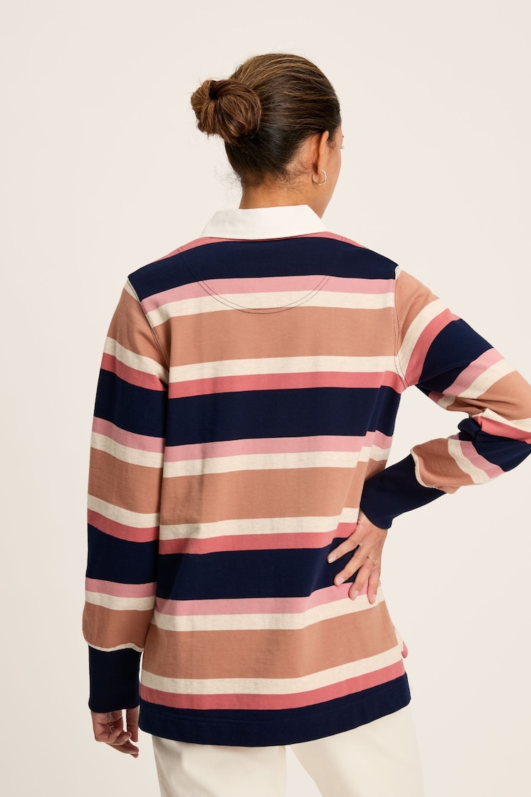 Joules Sammie Tan Multi Stripe Striped Heavyweight Cotton Rugby Shirt - Image 2 of 8