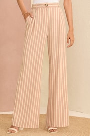 Love & Roses Pink Stripe Wide Leg Tailored Wide Leg Trousers With Linen - Image 1 of 4