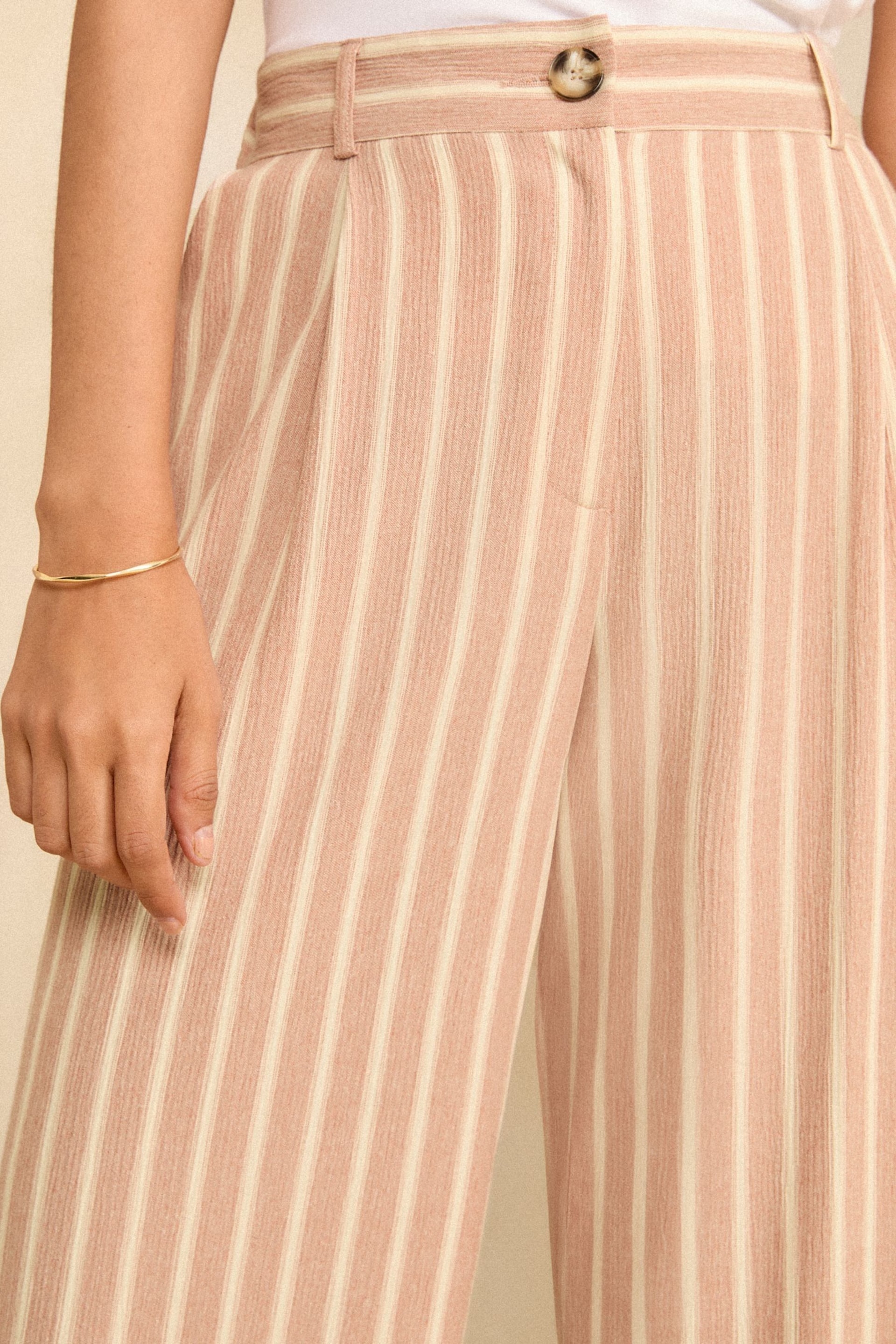 Love & Roses Pink Stripe Wide Leg Tailored Wide Leg Trousers With Linen - Image 2 of 4