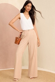 Love & Roses Pink Stripe Wide Leg Tailored Wide Leg Trousers With Linen - Image 4 of 4