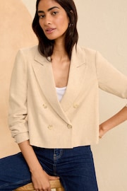 Love & Roses Beige Cropped Linen Look Double Breated Blazer - Image 1 of 4