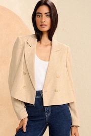 Love & Roses Beige Cropped Linen Look Double Breated Blazer - Image 2 of 4