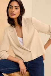 Love & Roses Beige Cropped Linen Look Double Breated Blazer - Image 4 of 4