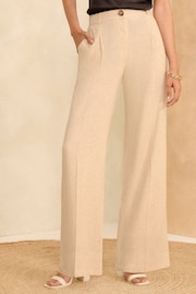 Love & Roses Ivory White Petite Tailored Wide Leg Trousers With Linen - Image 1 of 4