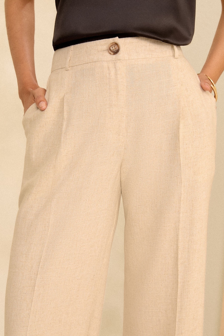 Love & Roses Ivory White Petite Tailored Wide Leg Trousers With Linen - Image 2 of 4