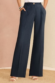 Love & Roses Navy Blue Petite Tailored Wide Leg Trousers With Linen - Image 1 of 4