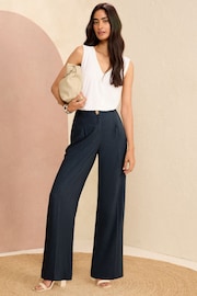 Love & Roses Navy Blue Petite Tailored Wide Leg Lightweight Trousers - Image 4 of 4