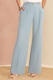Love & Roses Blue Petite Tailored Wide Leg Trousers With Linen - Image 1 of 4