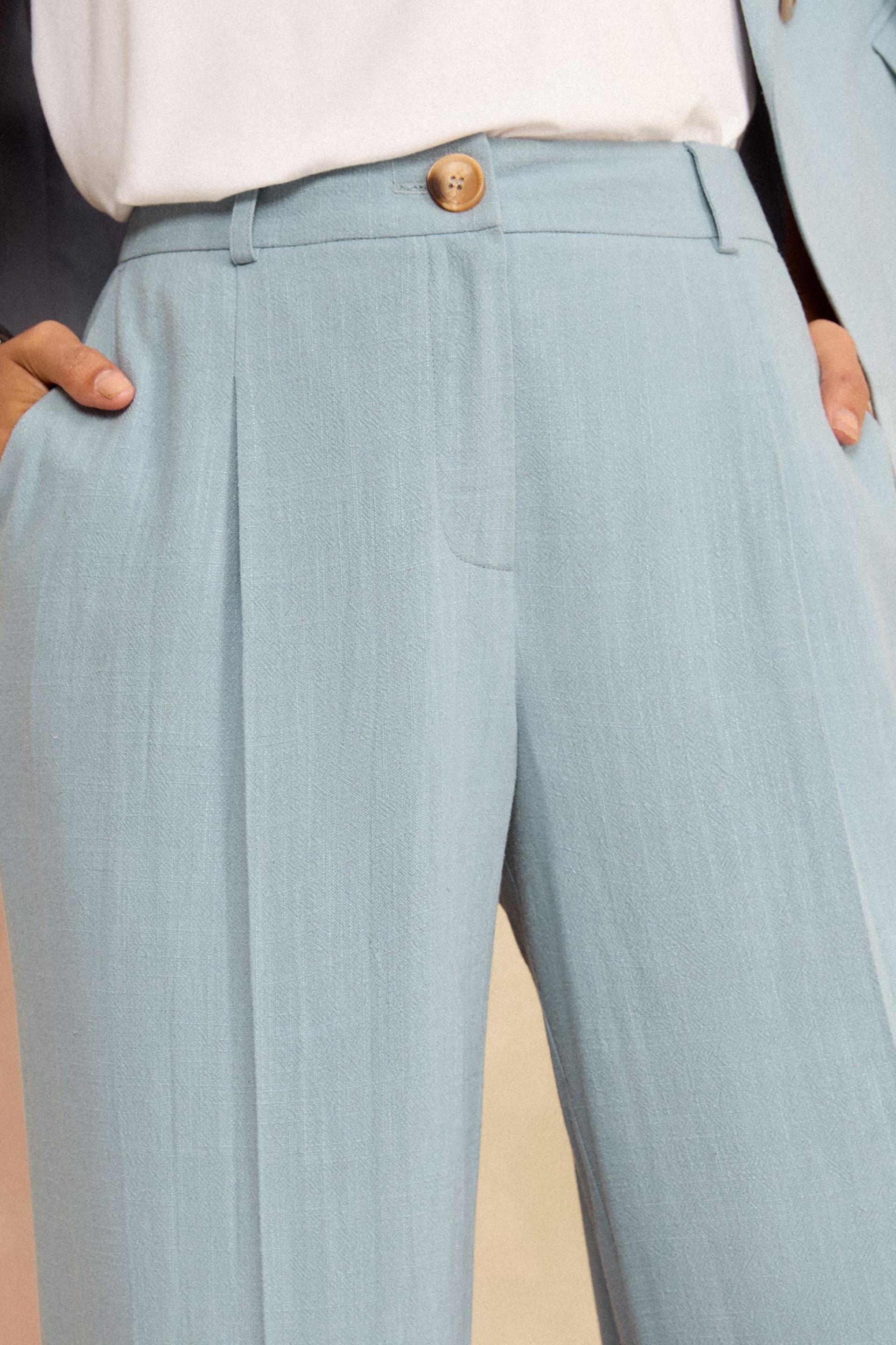 Love & Roses Blue Petite Tailored Wide Leg Trousers With Linen - Image 2 of 4