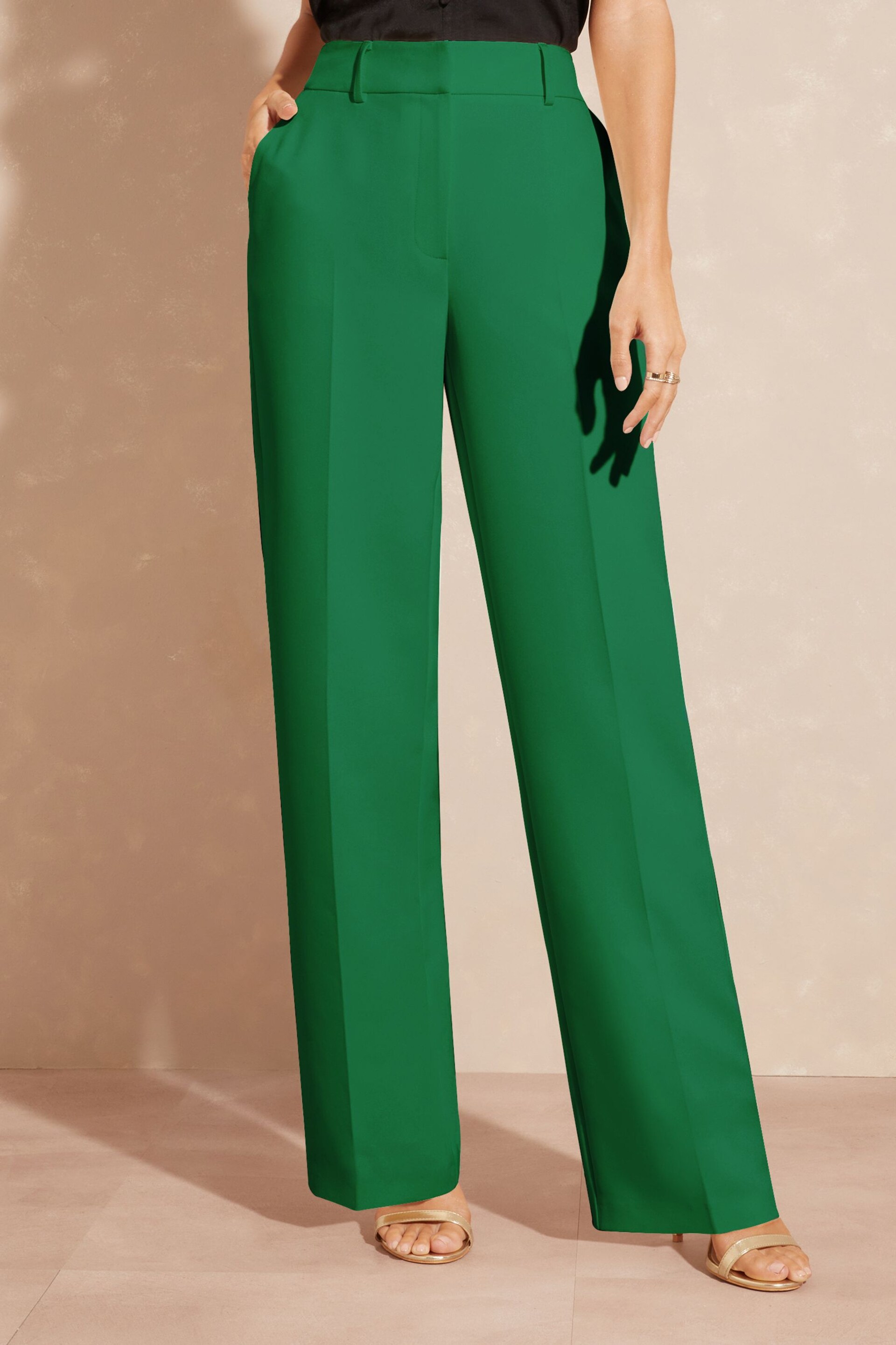 Love & Roses Green High Waist Wide Leg Tailored Trousers - Image 1 of 4