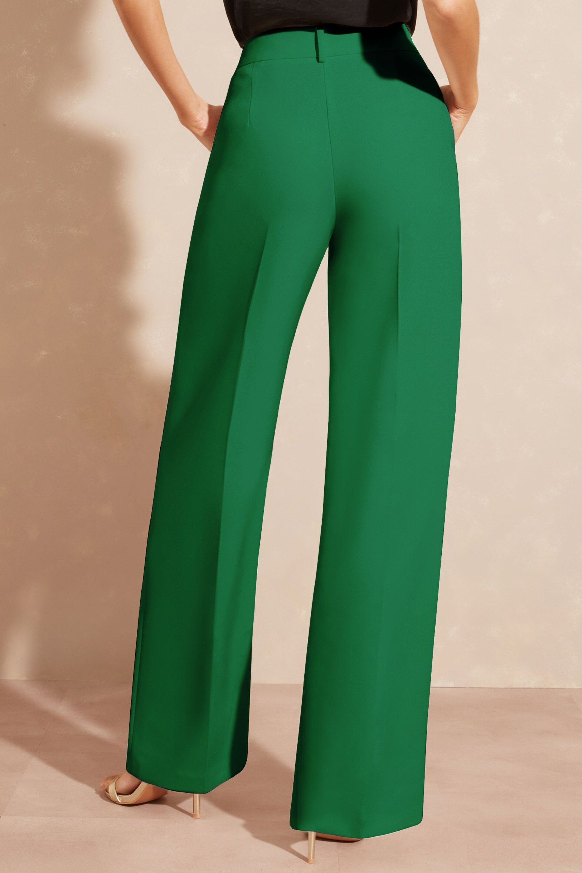 Love & Roses Green High Waist Wide Leg Tailored Trousers - Image 3 of 4